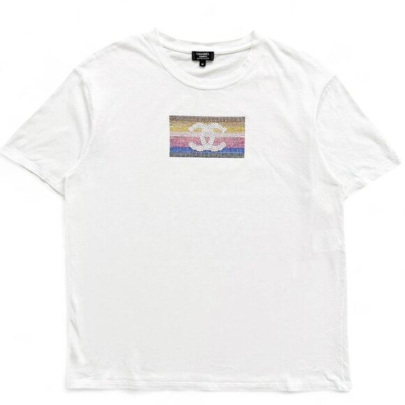CHANEL 2005 Sample Bedazzled Swarovski Rainbow Logo (sz M) - Picture 1 of 10